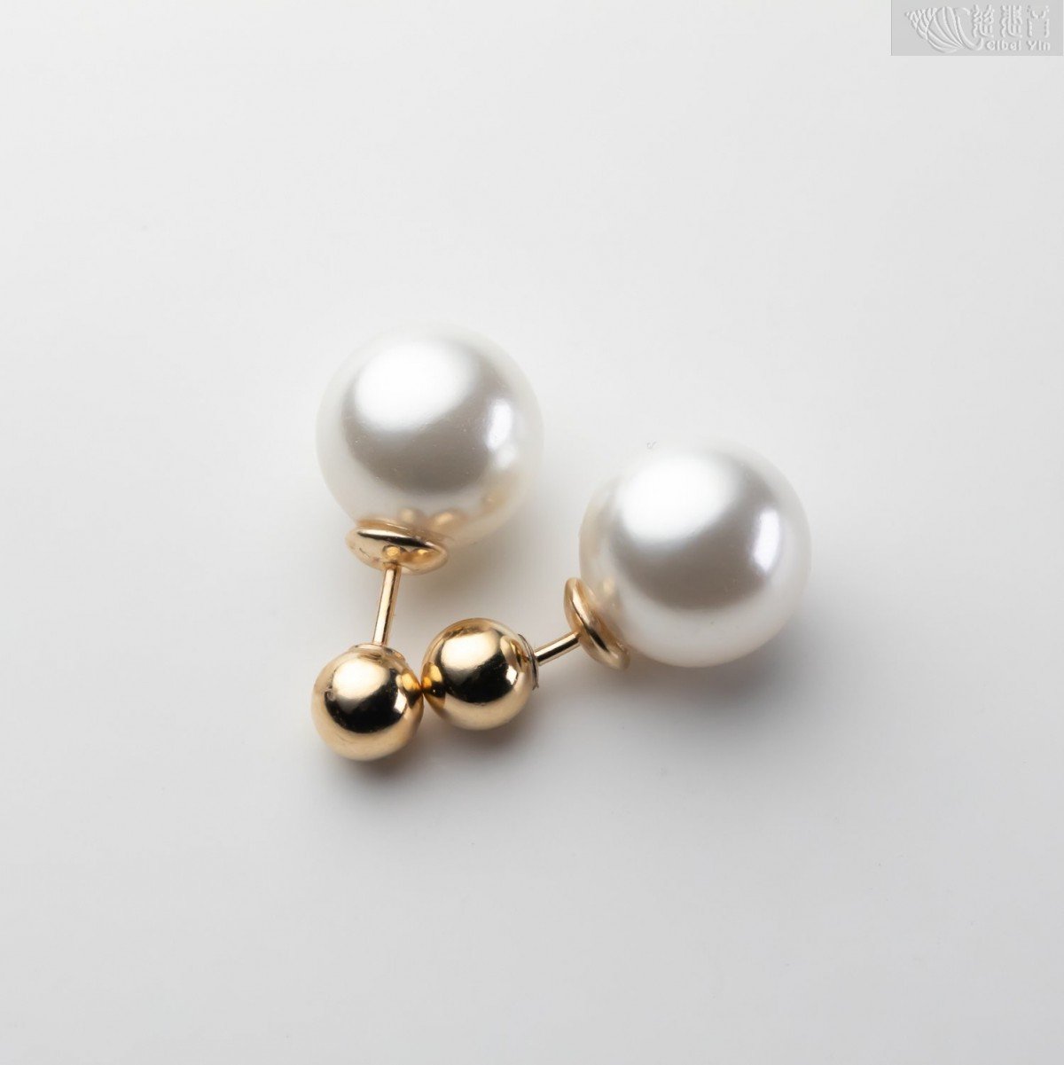Freshwater Pearl and Golden Ball Double sided Earrings