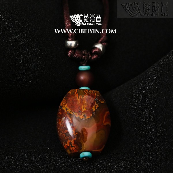 불꽃 붉은 연꽃-진화석 펜던트-18-007