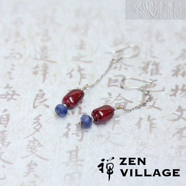 國色天香-紅寶石彩色藍寶石925銀耳環