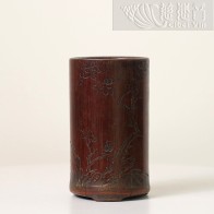 清 竹雕梅竹雙清圖筆筒