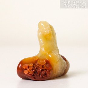 石綠作壽山石「淵之愛菊」擺件