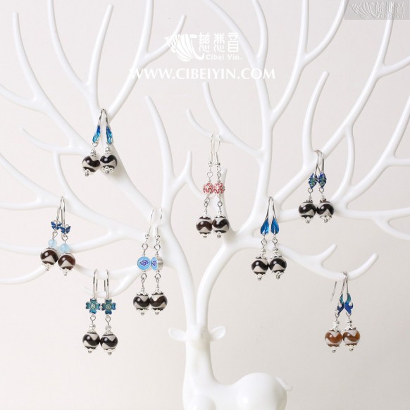 虎牙(圓)天珠 耳環(黑)-隨機出貨