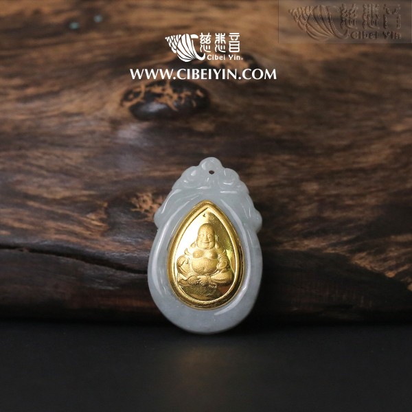 金鑲玉彌勒佛像掛墜-2144