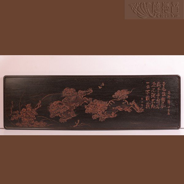 鐵力木太獅少獅圖掛屏