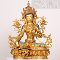 "無量寶光"銅鎏金鑲寶綠度母像───金菩提宗師典藏