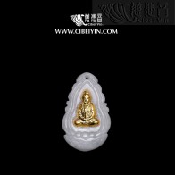 金鑲玉觀音菩薩像掛墜-2151