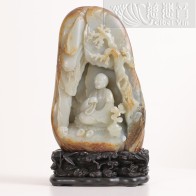 清 青玉留皮羅漢山子