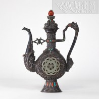 蒙古十九世紀鑲寶銀供壺