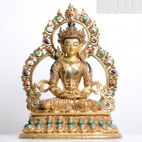 銅鎏金鑲寶-長壽佛像(26cm)