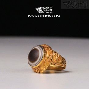 老天珠金戒指-5（天然瑪瑙天眼珠)