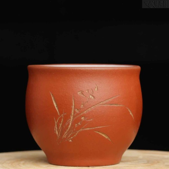 民國早期鐵畫軒制底款蘭花朱泥杯