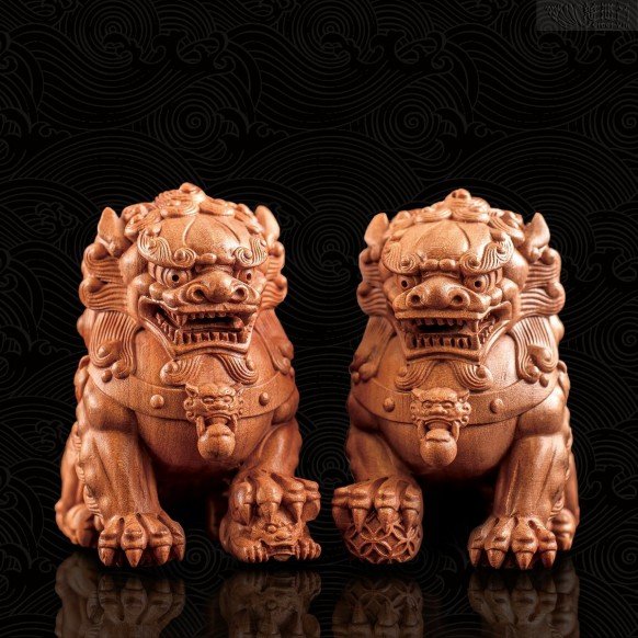 木質祥獅擺件