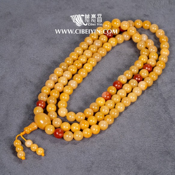 “富貴吉祥”天然金絲玉108念珠(8mm)