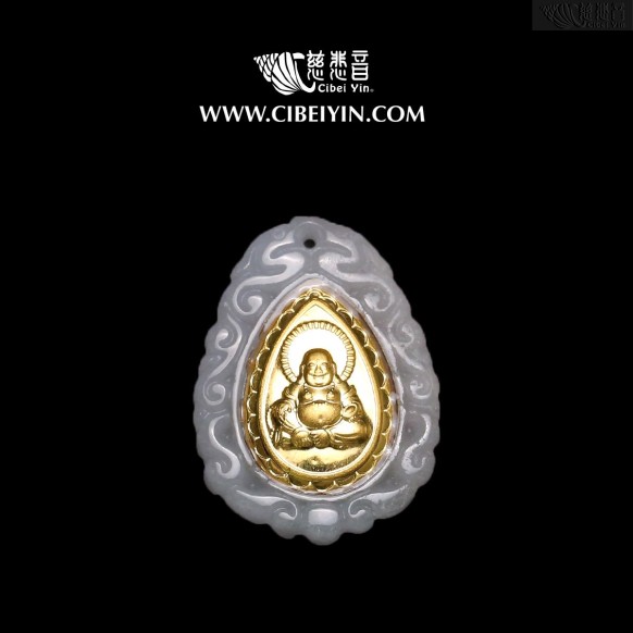 金鑲玉彌勒佛像掛墜-2148