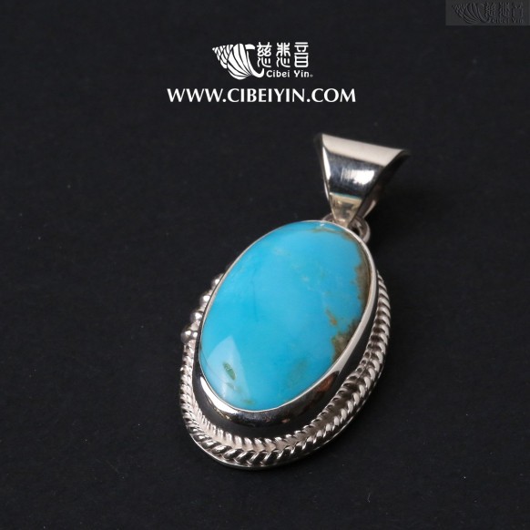 天然綠松石銀掛墜-922