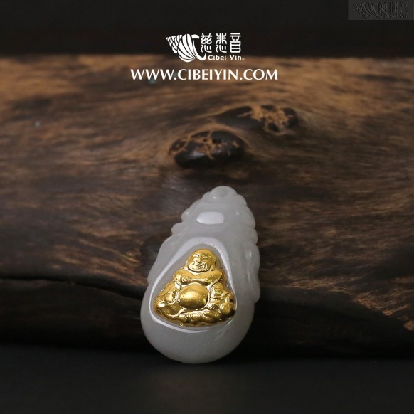 金鑲玉彌勒佛像掛墜-2143