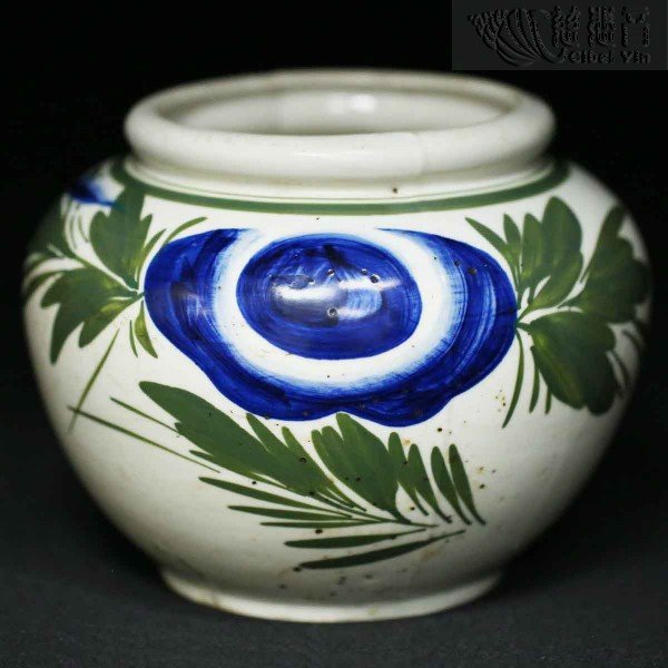 清代青花绿釉花开富贵茶罐 小号