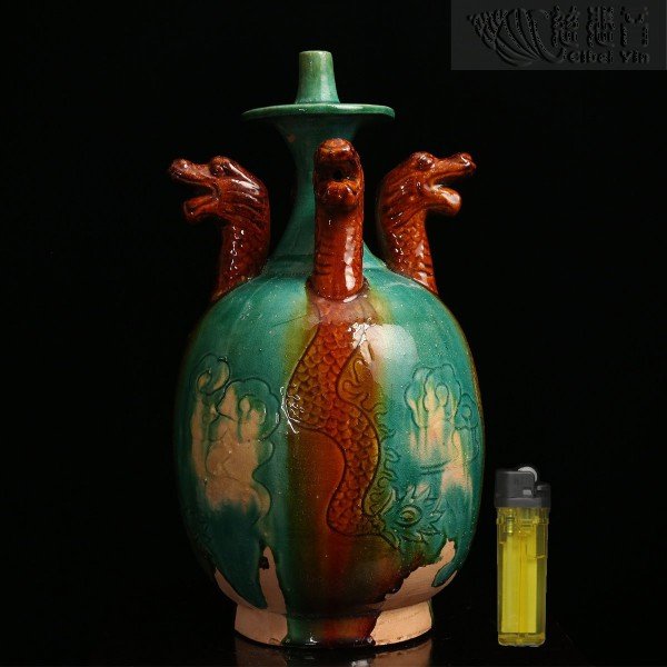 仿唐三彩四龙净瓶