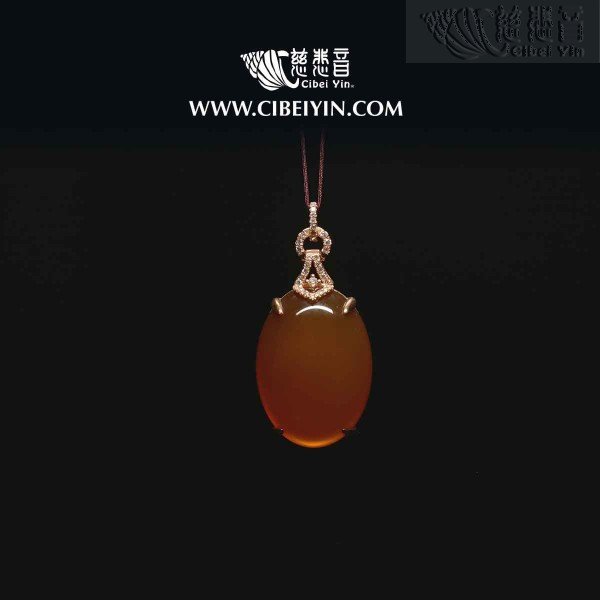 金丝玉18K玫瑰金镶钻挂坠-553