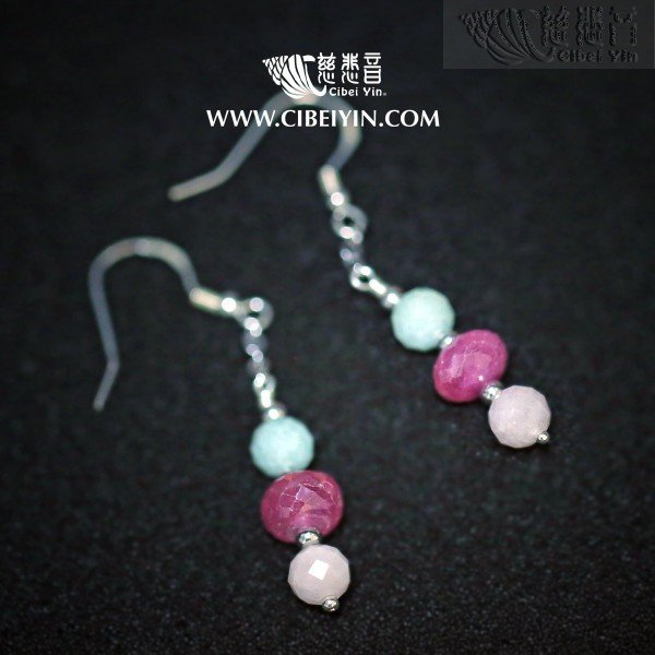 忠诚-彩色蓝宝石摩根石925银耳环