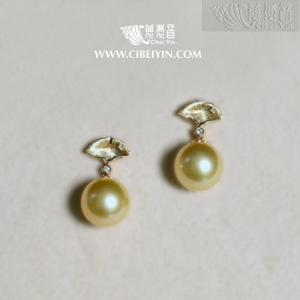 金色海水珍珠18K耳环-32