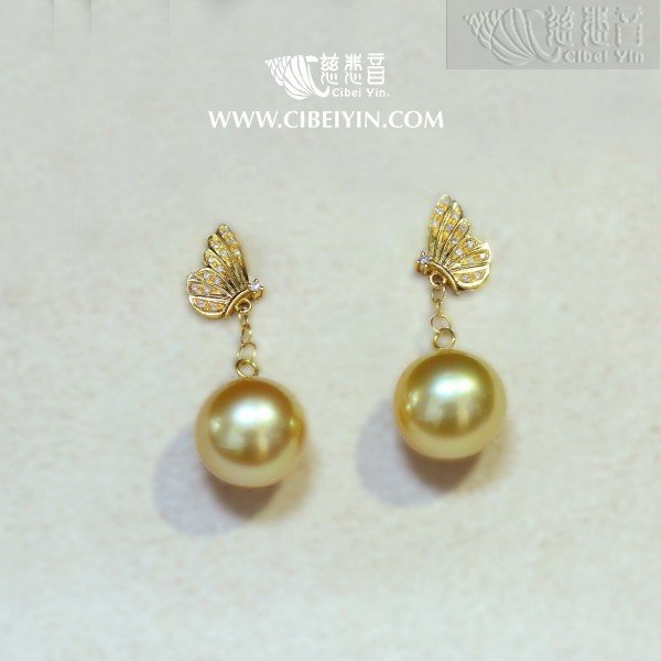 金色海水珍珠18K耳环-C