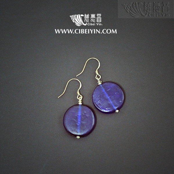 蓝扁珠耳环 22-A
