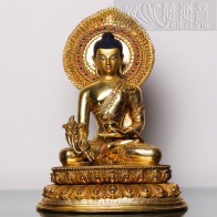 铜鎏金镶宝药师佛像(30cm)