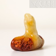 石绿作寿山石「渊之爱菊」摆件