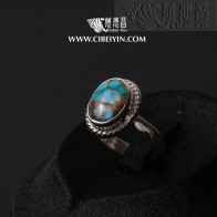 天然绿松石银戒指-10A1 (Size 6.25)