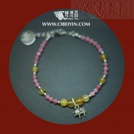 纯银大象黄晶碧玺手链