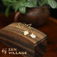 包金三角异形珍珠耳环