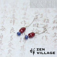 国色天香-红宝石彩色蓝宝石925银耳环