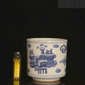 清晚期博古青花笔筒 120年