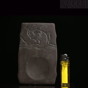  节节高升独占鳌头老砚台 清代配红木盒 