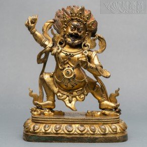 清 铜鎏金大红司命主立像