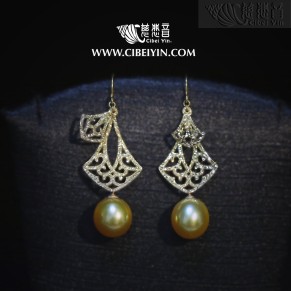 金色海水珍珠18K耳环-26