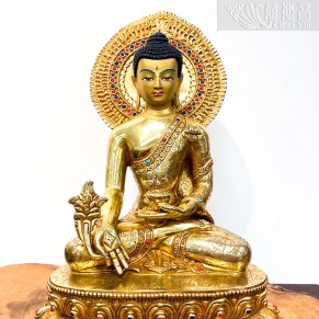 铜鎏金镶宝药师佛像(30cm)