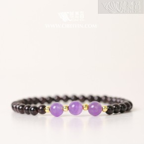 「福禄寿」石榴石紫水晶手串（三颗）-4mm
