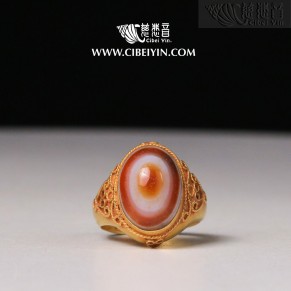 老天珠金戒指-7（天然红玛瑙天眼珠)