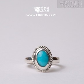 天然绿松石银戒指-936 (Size 5.75)