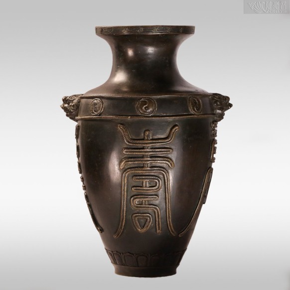 清 铜寿字纹双兽耳瓶