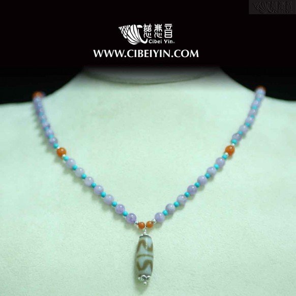 长形虎牙老天珠项链-116