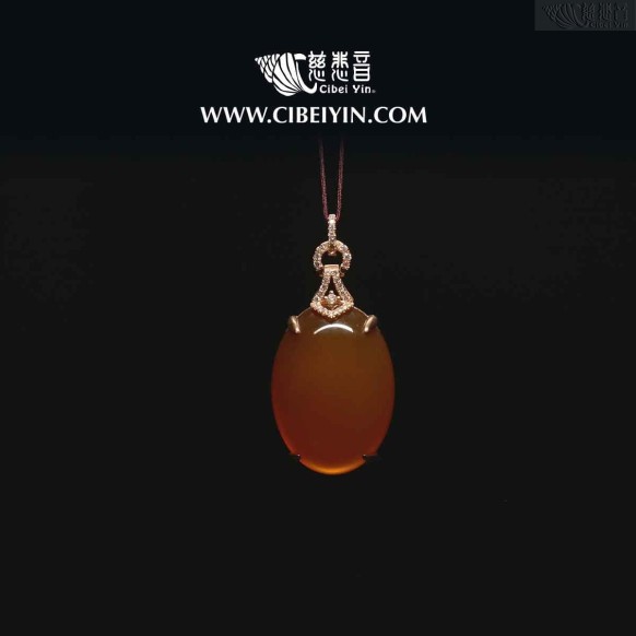 金丝玉18K玫瑰金镶钻挂坠-553