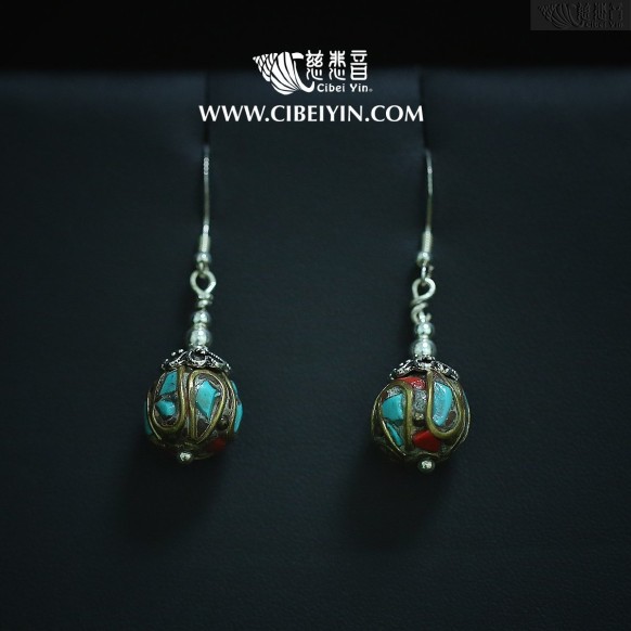 松石红宝珠耳环428-13