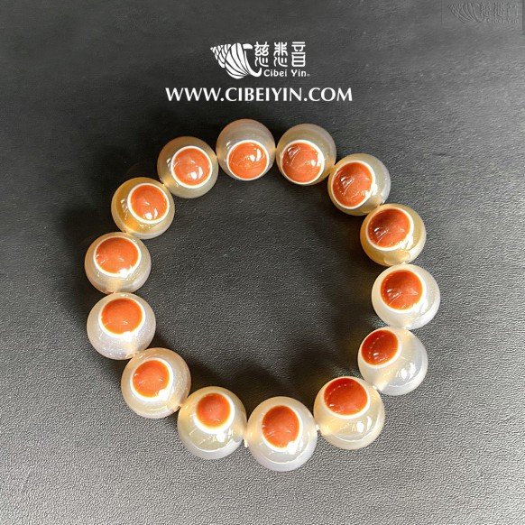 天然玛瑙红色天眼珠B级手串-016