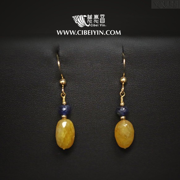 智慧-彩色蓝宝石注金耳环