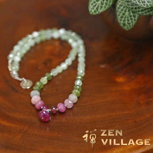 心愿成就-彩色蓝宝石摩根石葡萄石925银项链