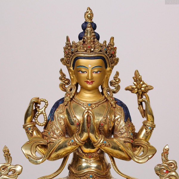 铜鎏金-四臂观音像(24cm) 慈悲音