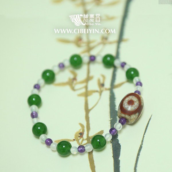 半宝石天珠手串~三眼天珠-A款15x13mm 慈悲音